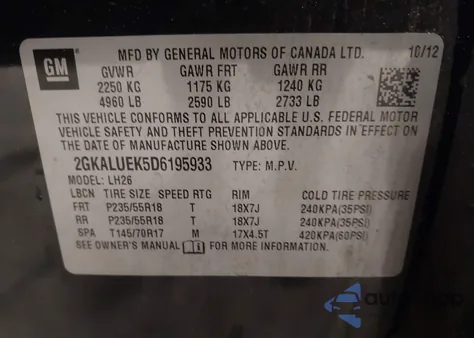 2013 GMC Terrain Slt-1 z USA, uszkodzony, nr VIN 2GKALUEK5D6195933